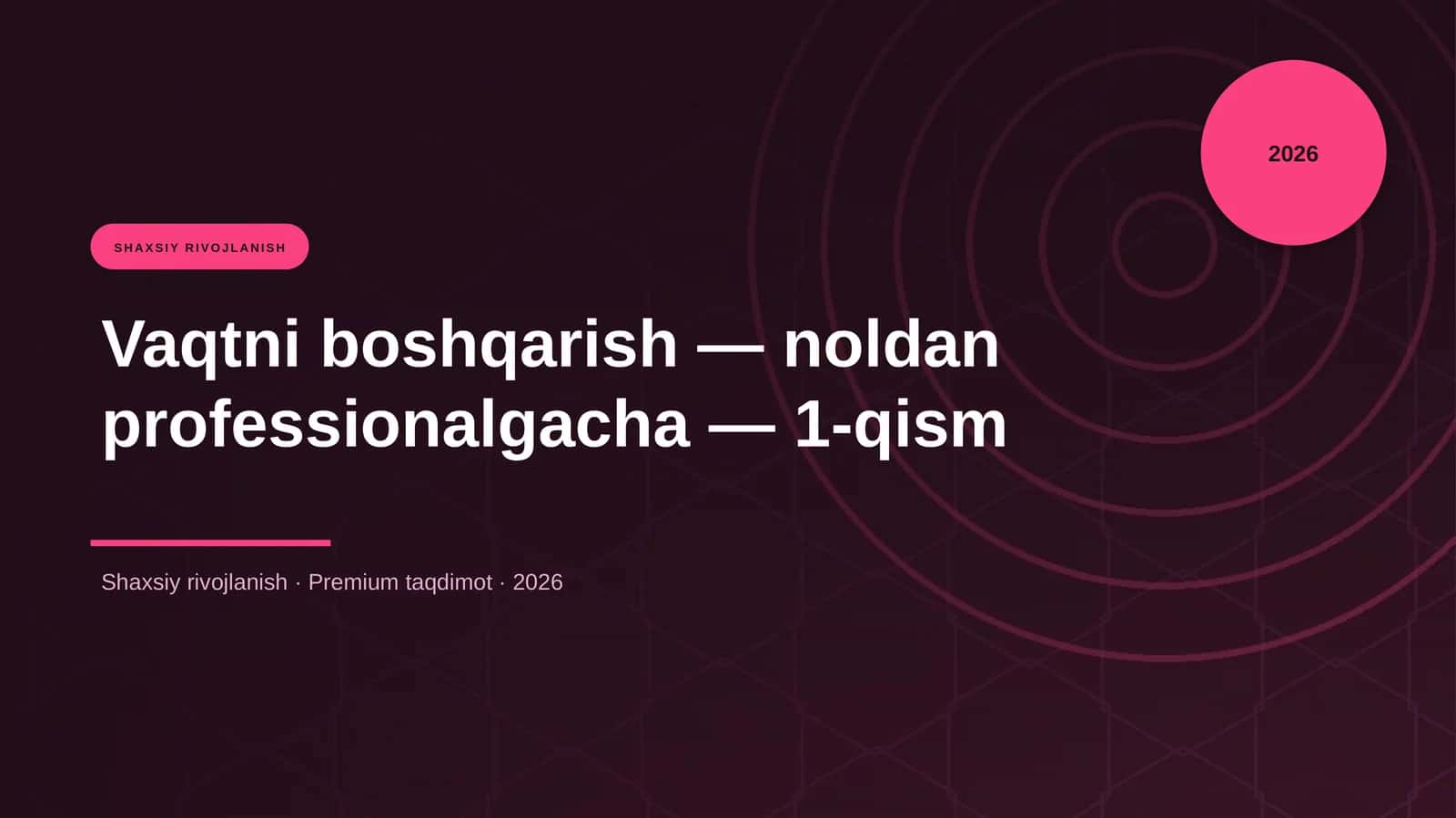 Vaqtni boshqarish — noldan professionalgacha — 1-qism