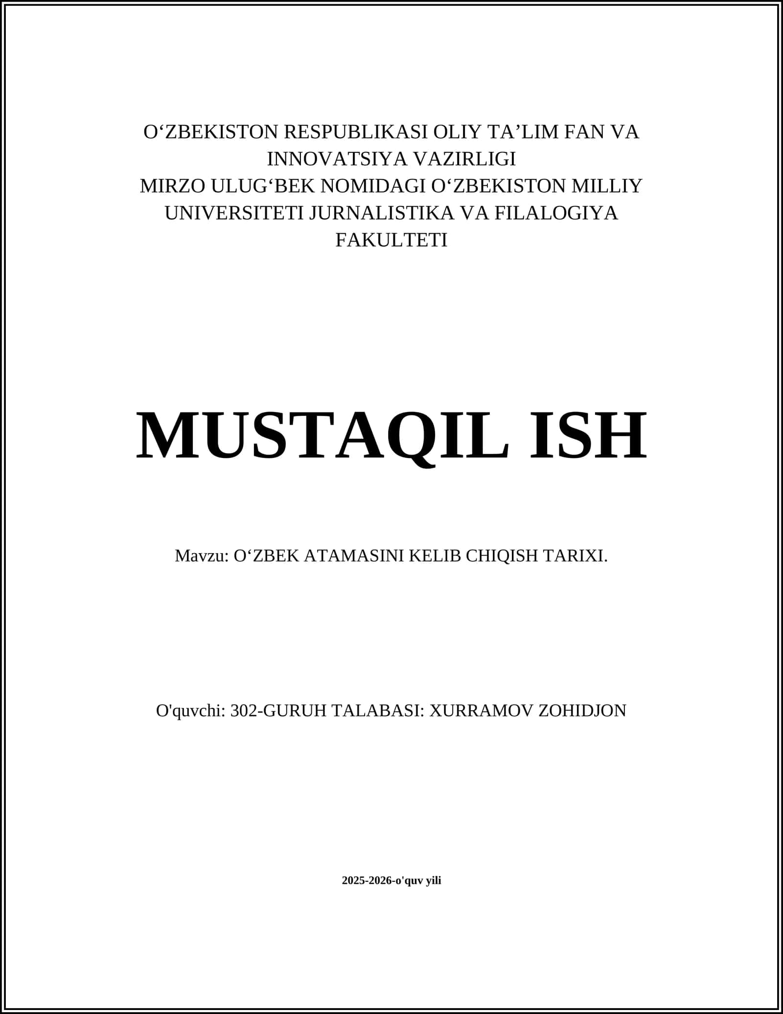 Oʻzbek atamasini kelib chiqish tarixi