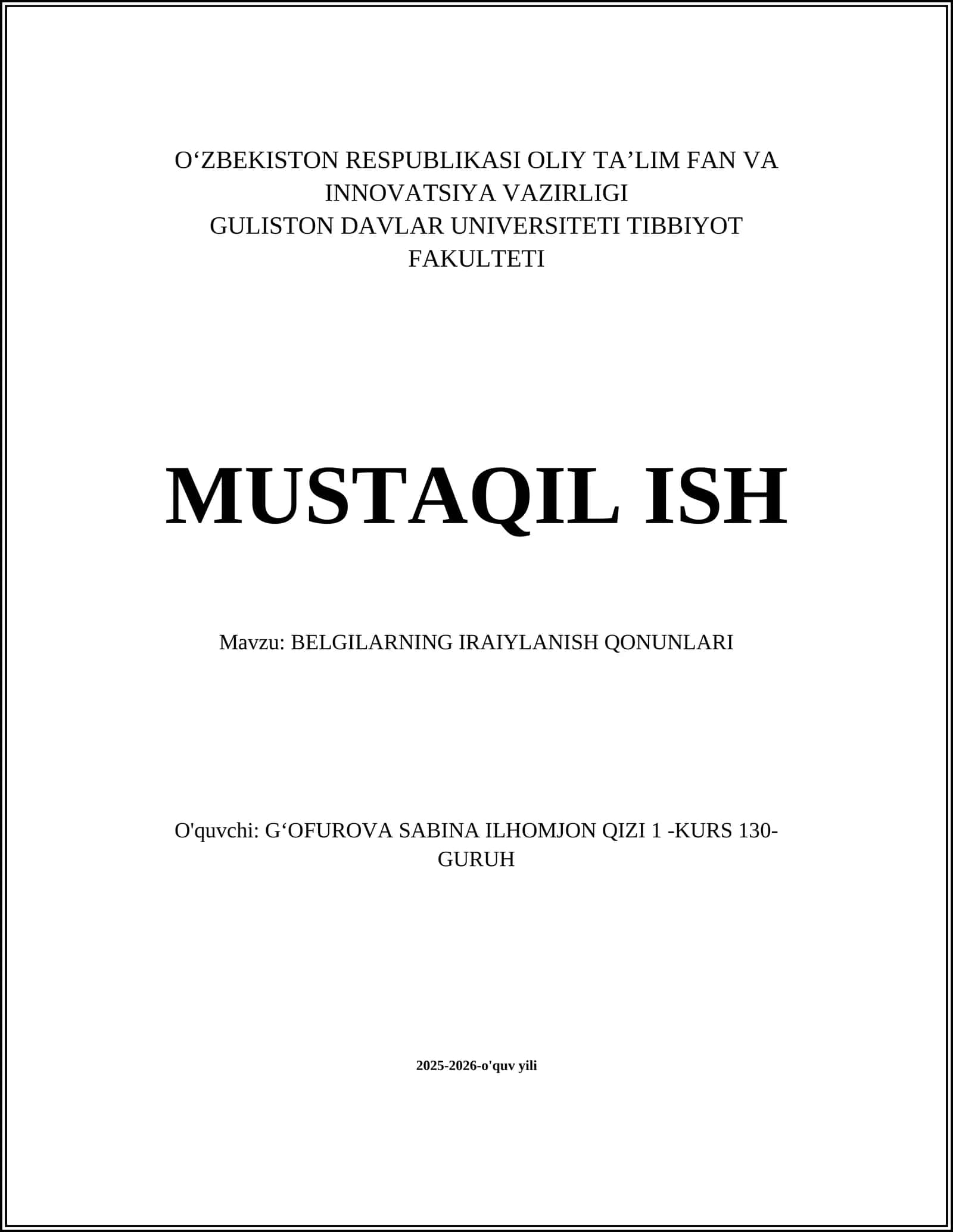 BELGILARNING IRAIYLANISH QONUNLARI