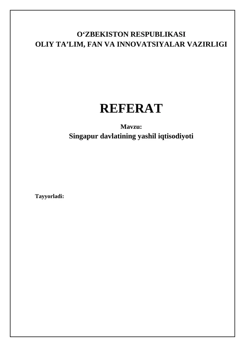 Singapur davlatining yashil iqtisodiyoti