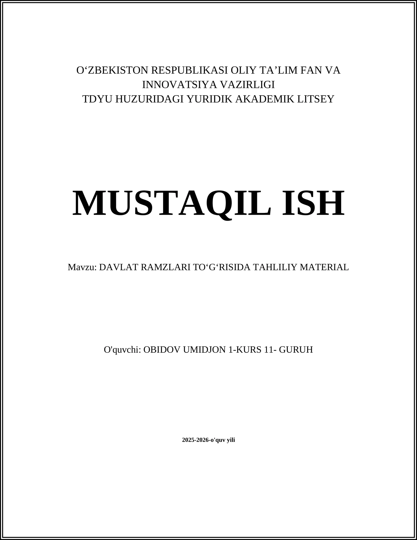 DAVLAT RAMZLARI TOʻGʻRISIDA TAHLILIY MATERIAL