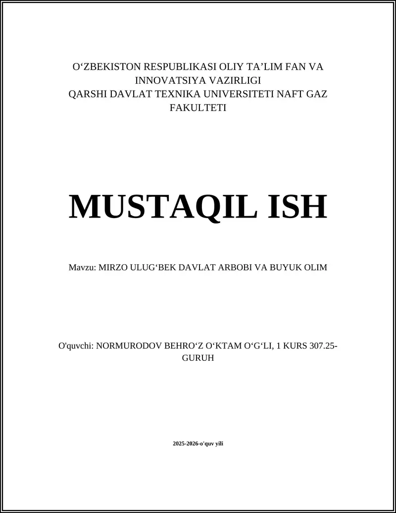 MIRZO ULUGʻBEK DAVLAT ARBOBI VA BUYUK OLIM