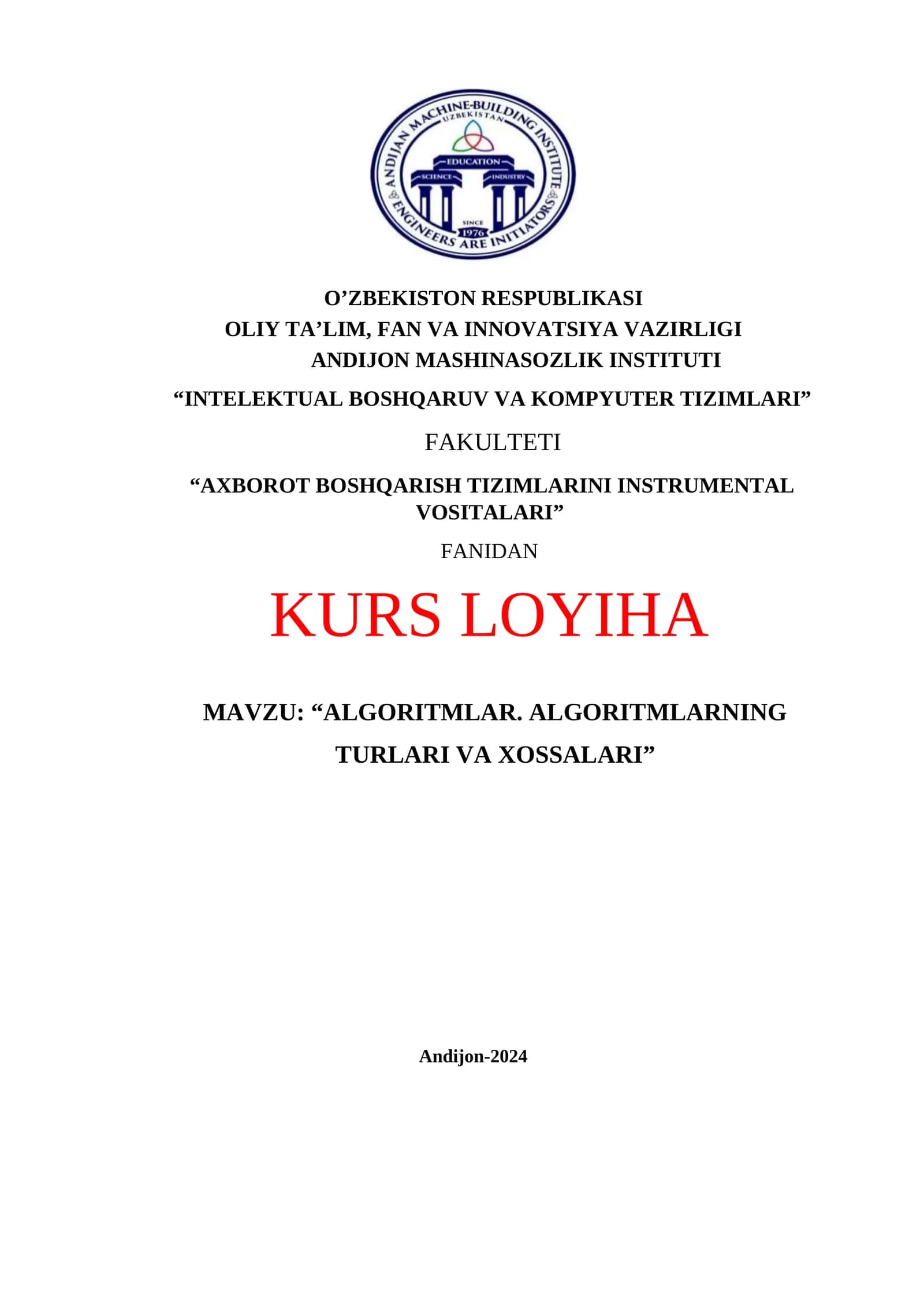Algoritm va ularning xossalri
