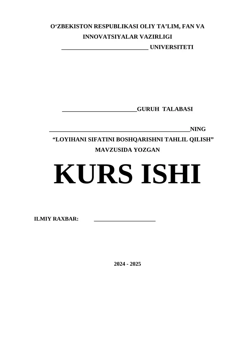 Loyihani sifatini boshqarishni tahlil qilish