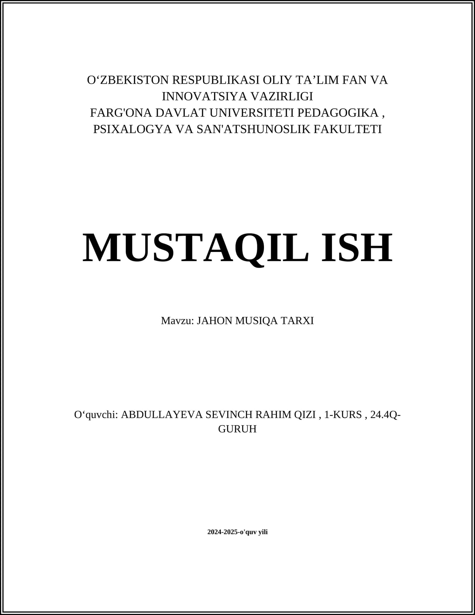 JAHON MUSIQA TARXI