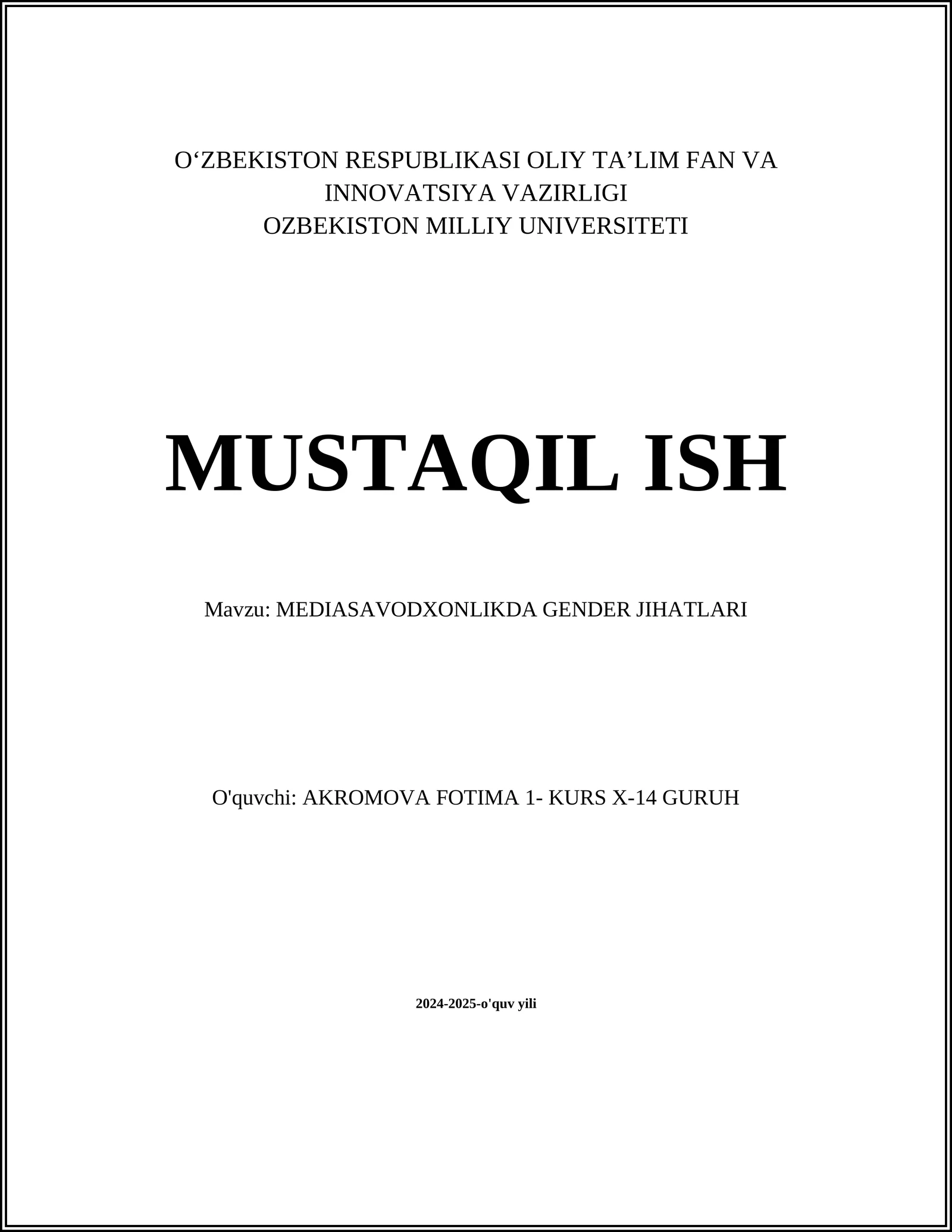 MEDIASAVODXONLIKDA GENDER JIHATLARI