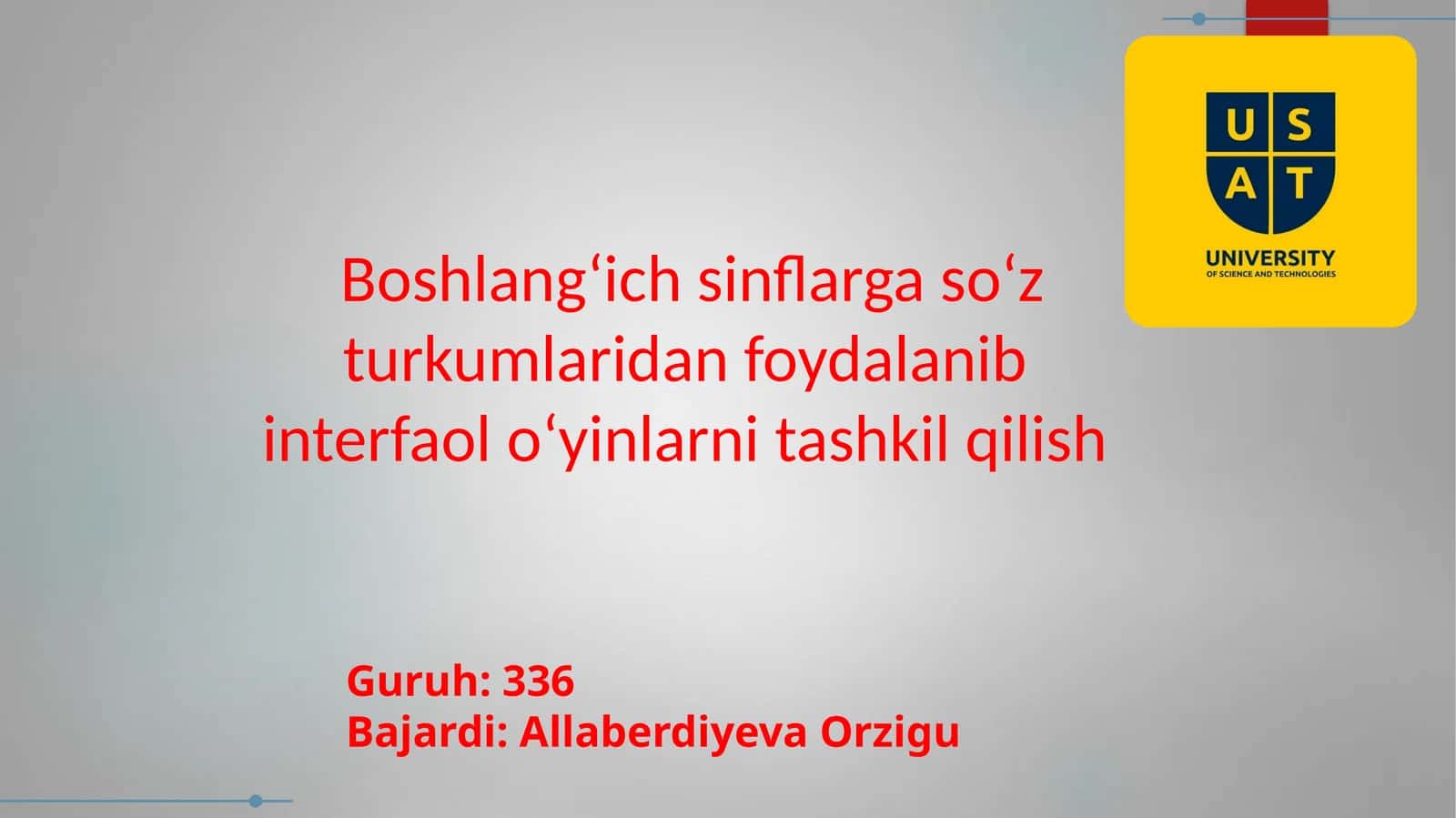 Boshlang‘ichsinflargaso‘zturkumlaridanfoydalanibinterfaolo‘yinlarnitashkilqilish