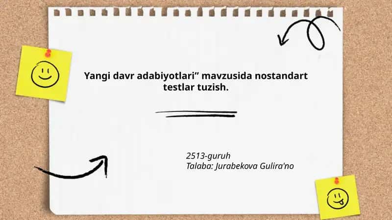 Yangi davr adabiyotlari uchun testlar