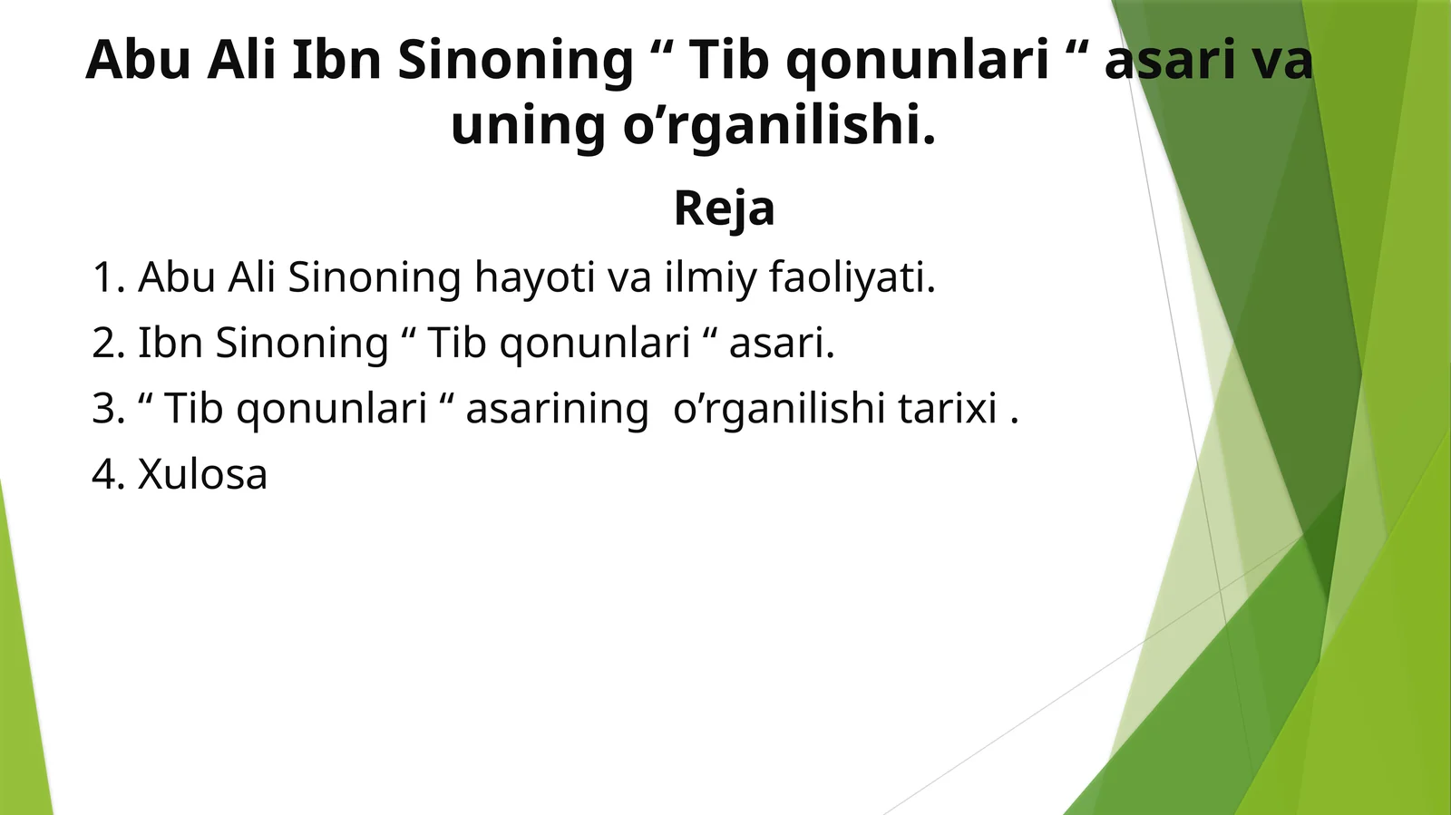 Abu Ali Ibn Sinoning “ Tib qonunlari “ asari va uning o’rganilishi