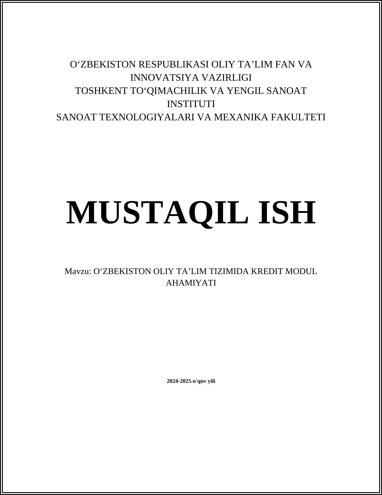 O'ZBEKISTON OLIY TAʼLIM TIZIMIDA KREDIT MODUL AHAMIYATI