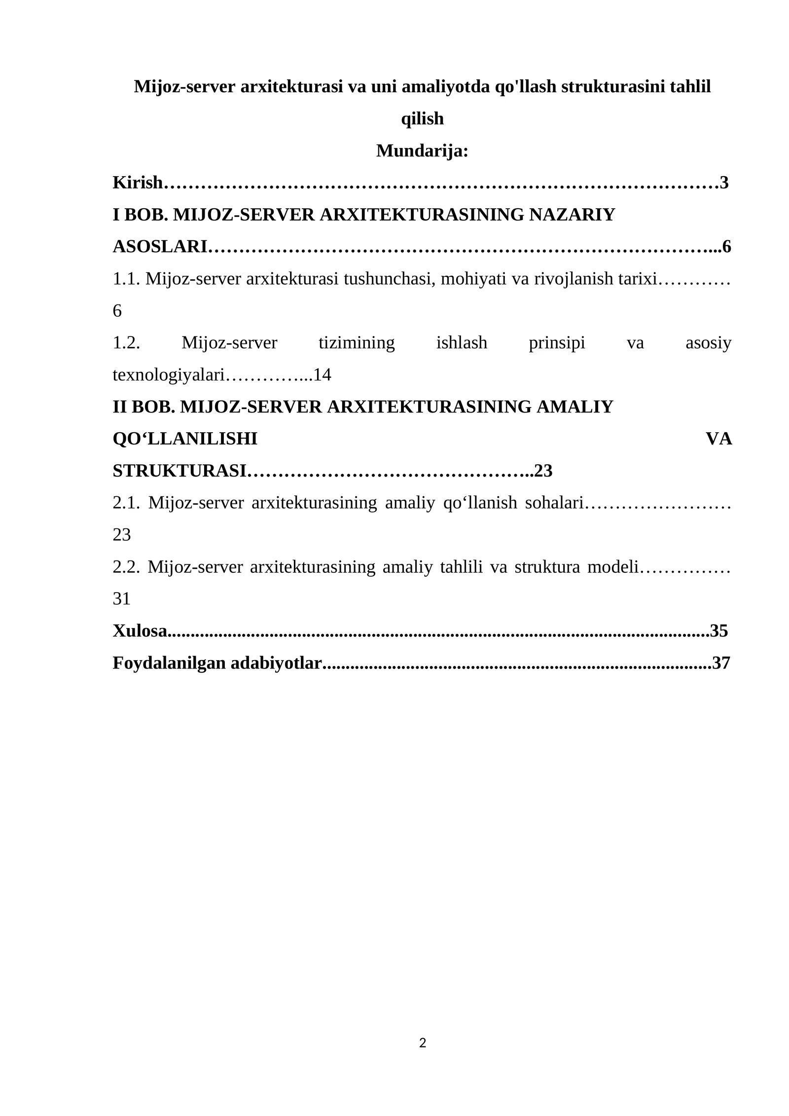 Mijoz-server arxitekturasi va uni amaliyotda qo'llash strukturasini tahlil qilish