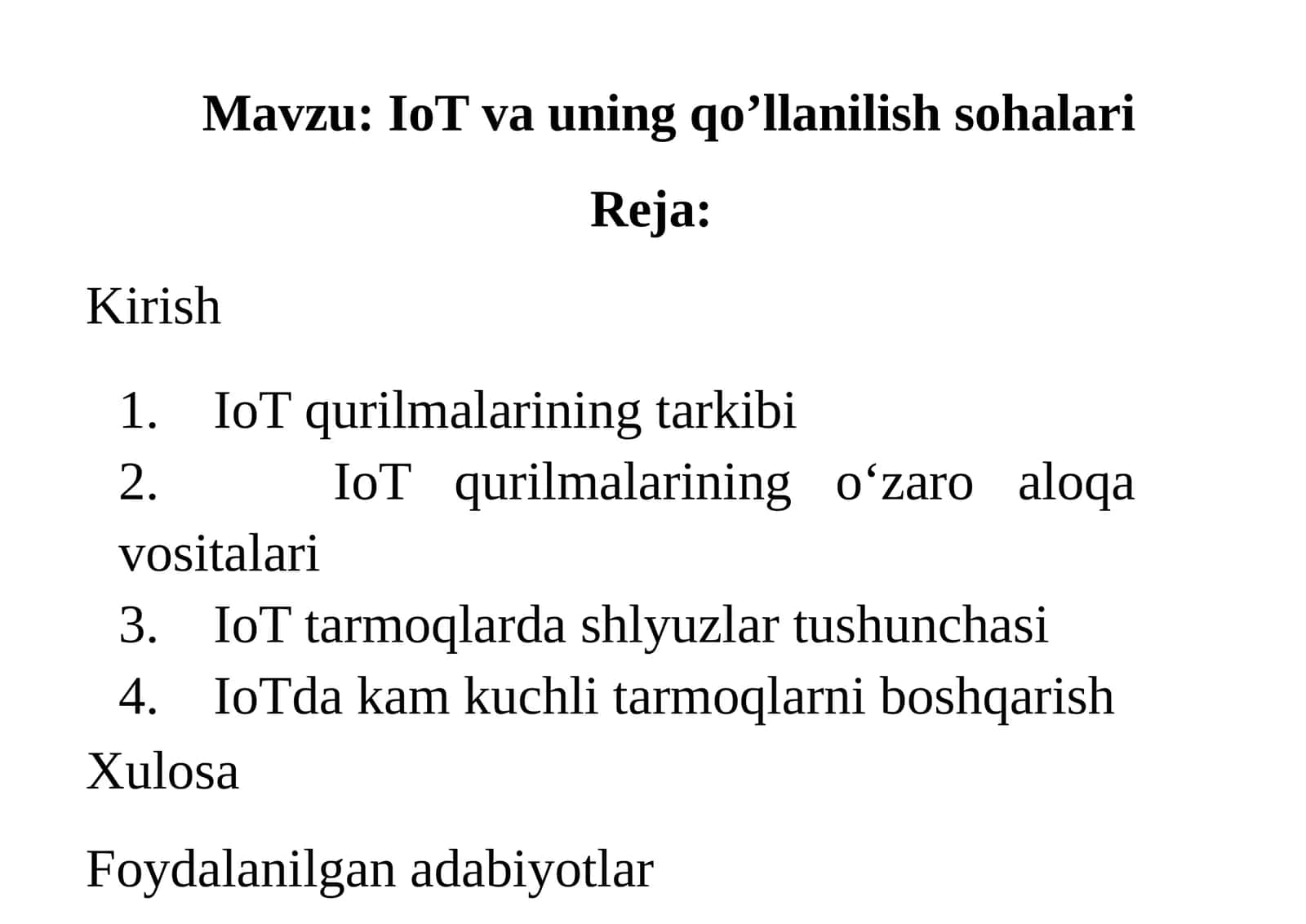 IoT va uning qo’llanilish sohalari