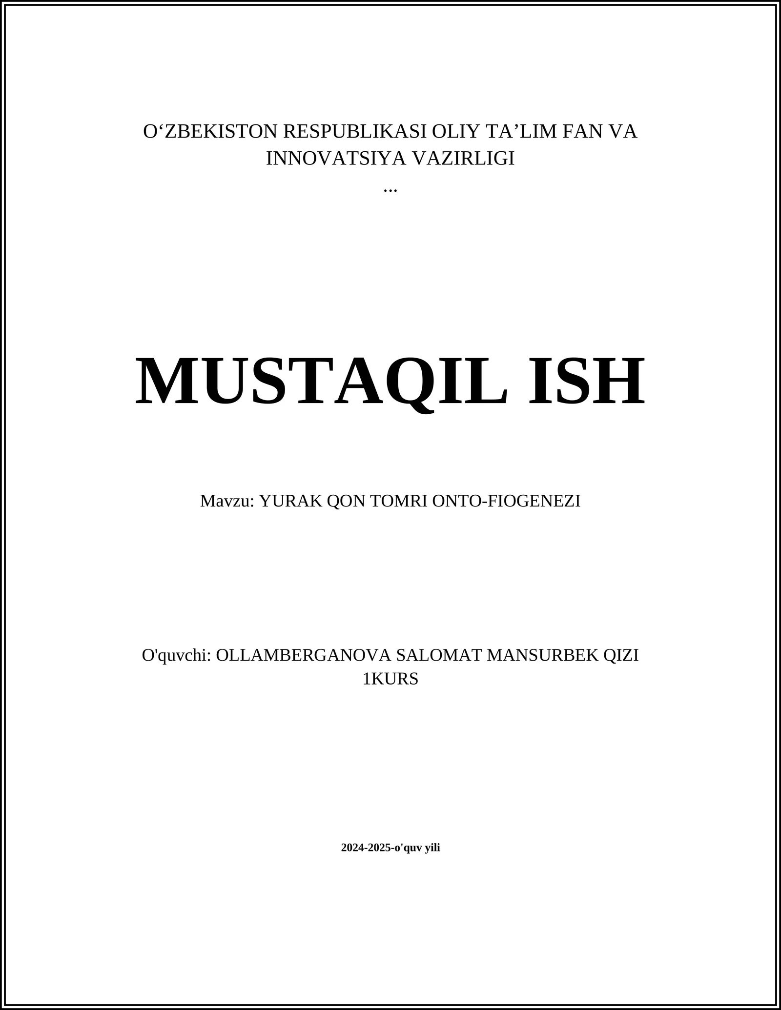 YURAK QON TOMRI ONTO-FIOGENEZI