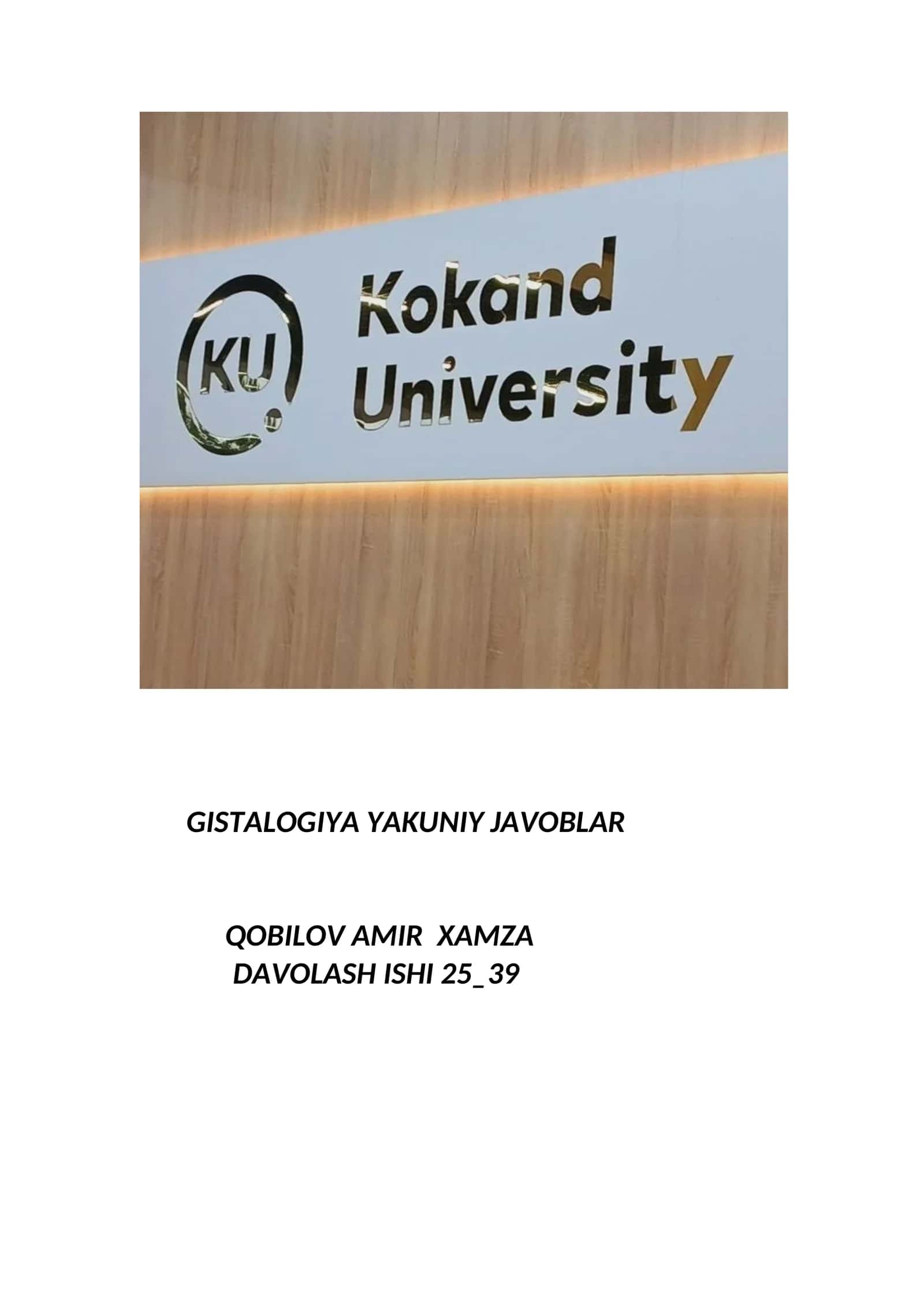 GISTALOGIYA YAKUNIY JAVOBLAR