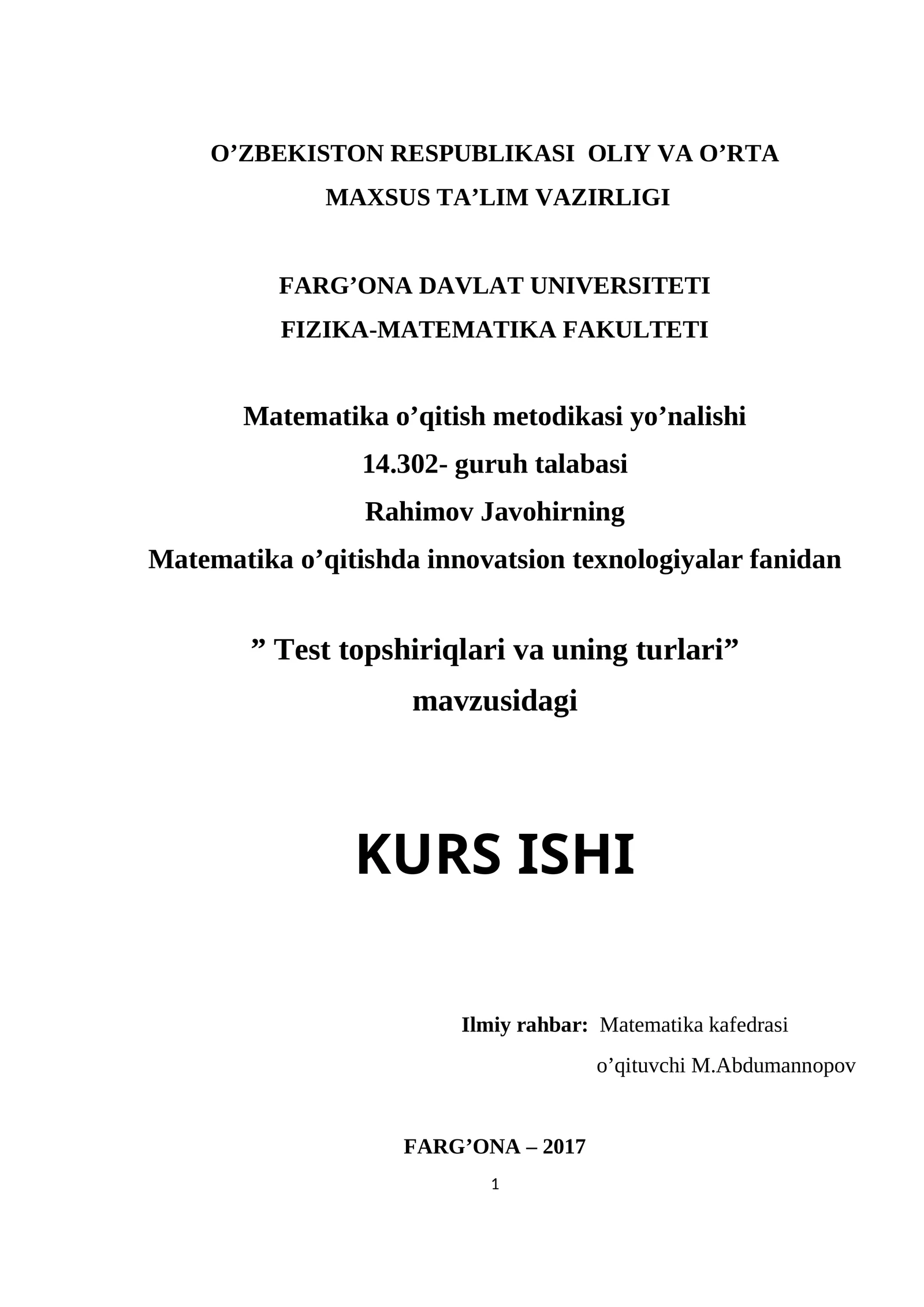 Matematika o’qitish metodikasi yo’nalishi