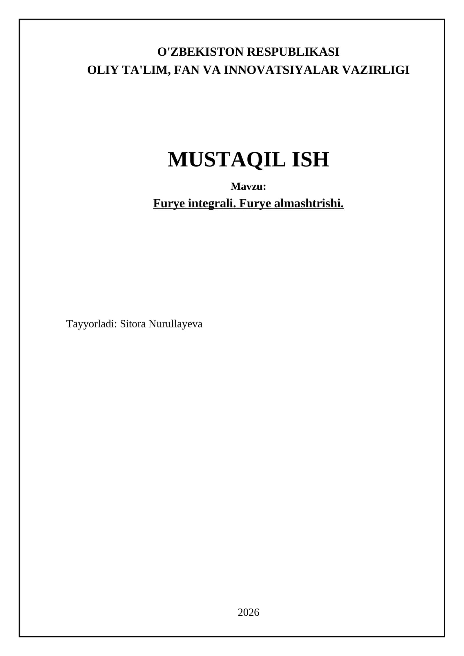 Furye Integralining Matematik Asoslari