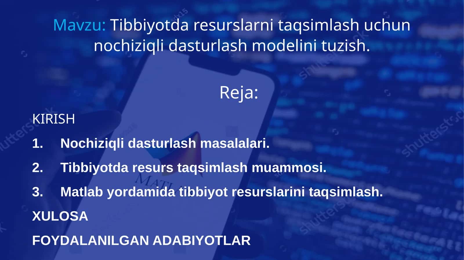 Tibbiyotda resurslarni taqsimlash uchun nochiziqli dasturlash modelini tuzish.