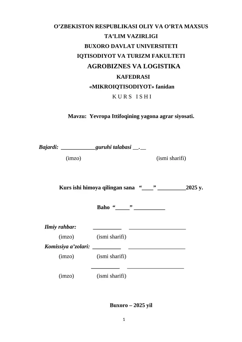 Mikroiqtisodiyot Kurs Ishi