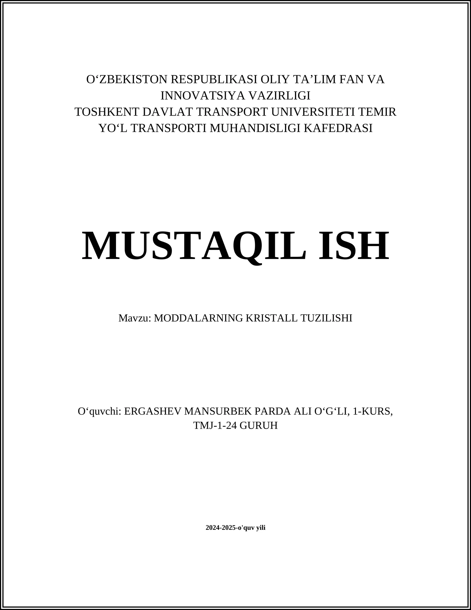 MODDALARNING KRISTALL TUZILISHI