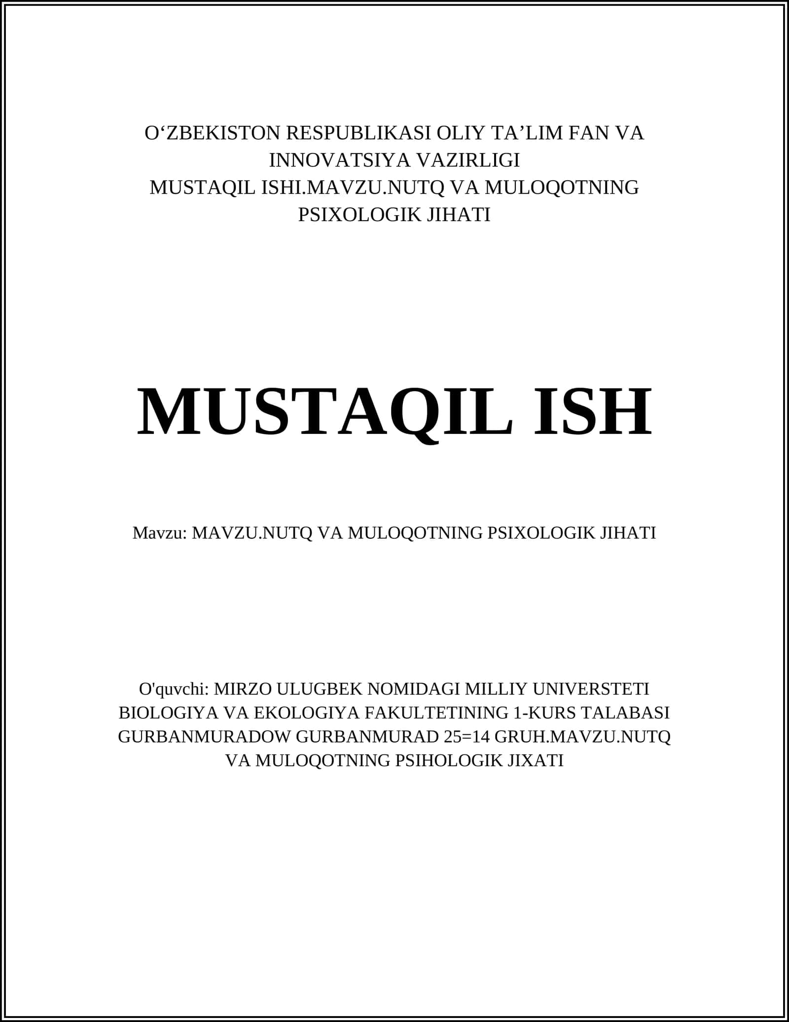 MAVZU.NUTQ VA MULOQOTNING PSIXOLOGIK JIHATI