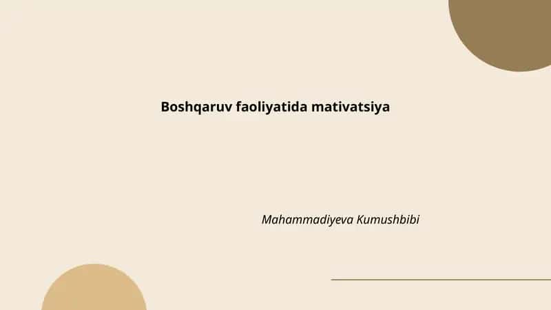 Boshqaruv faoliyatida mativatsiya