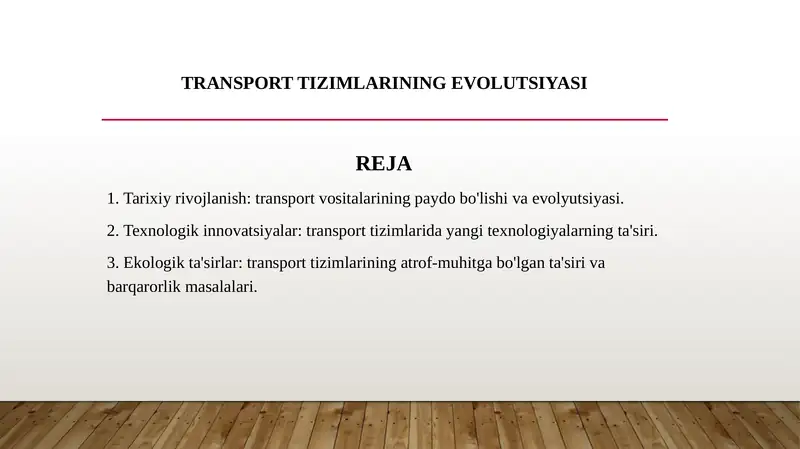 Transport tizimlarining evolutsiyasi