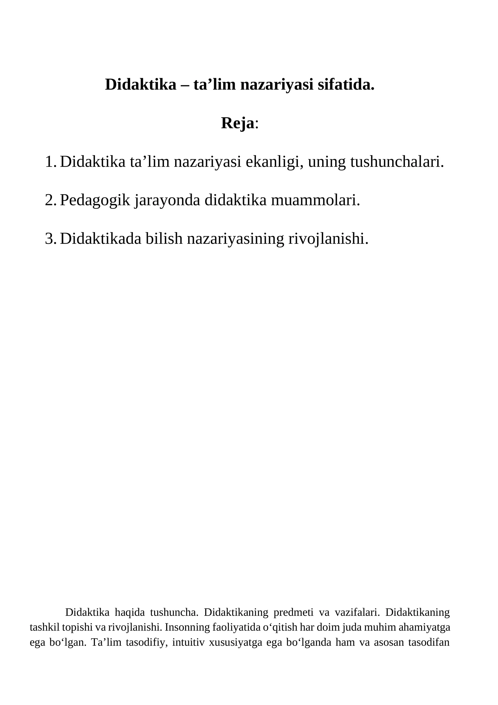 Didaktika – ta’lim nazariyasi sifatida