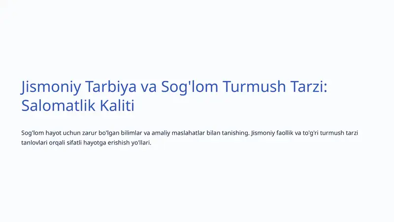 Sog'lom Turmush Tarzi