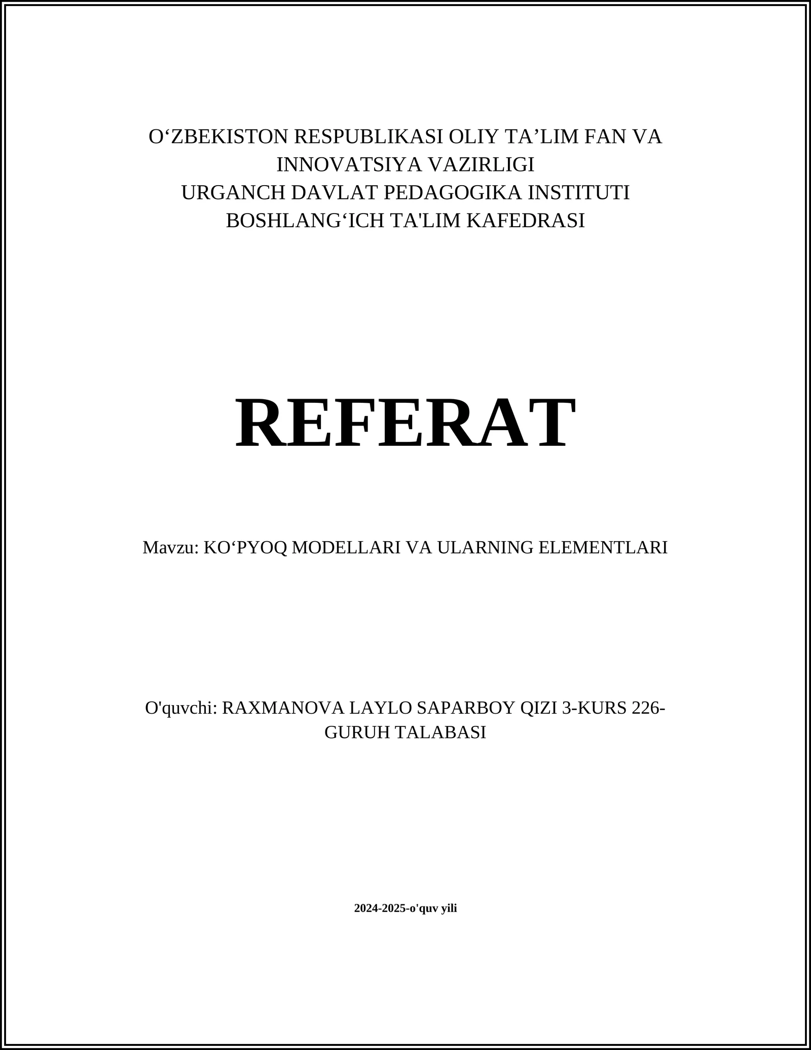 KO‘PYOQ MODELLARI VA ULARNING ELEMENTLARI