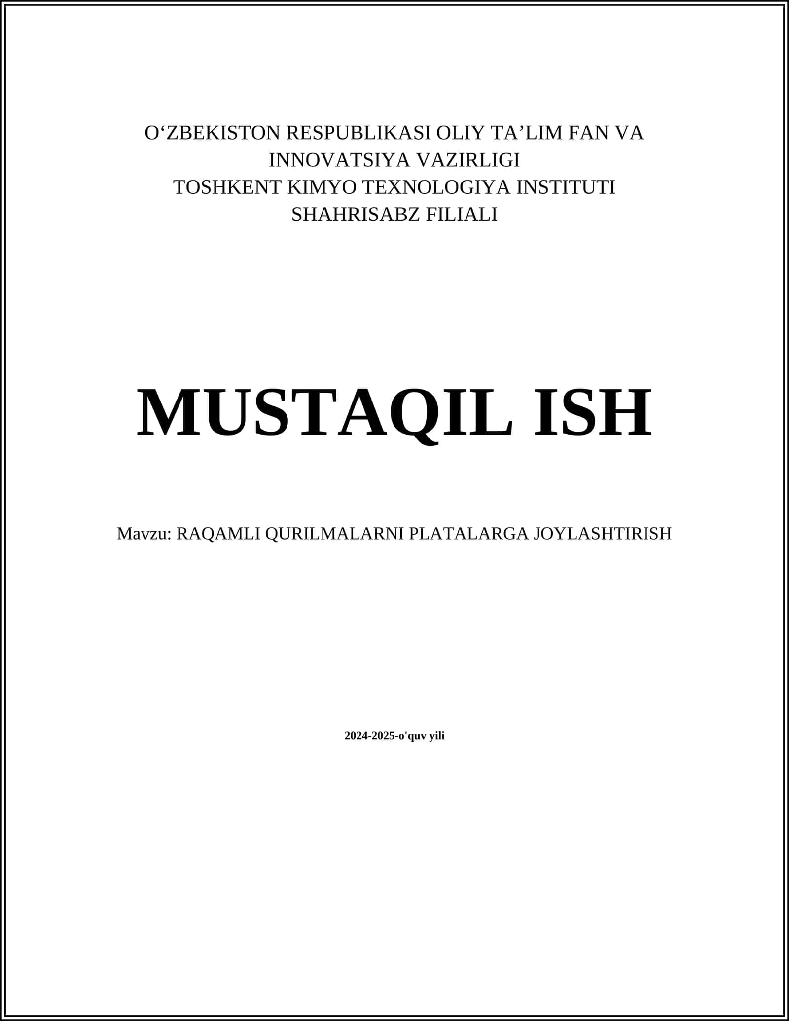 RAQAMLI QURILMALARNI PLATALARGA JOYLASHTIRISH
