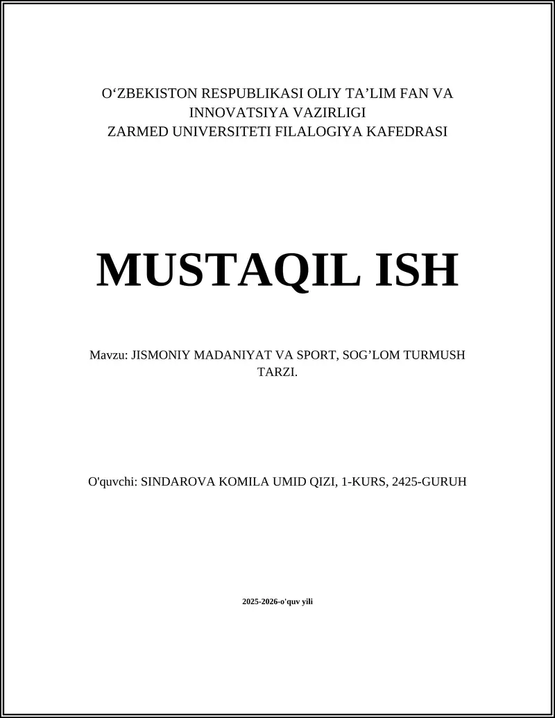 Jismoniy Tarbiya va Sog'lom Turmush