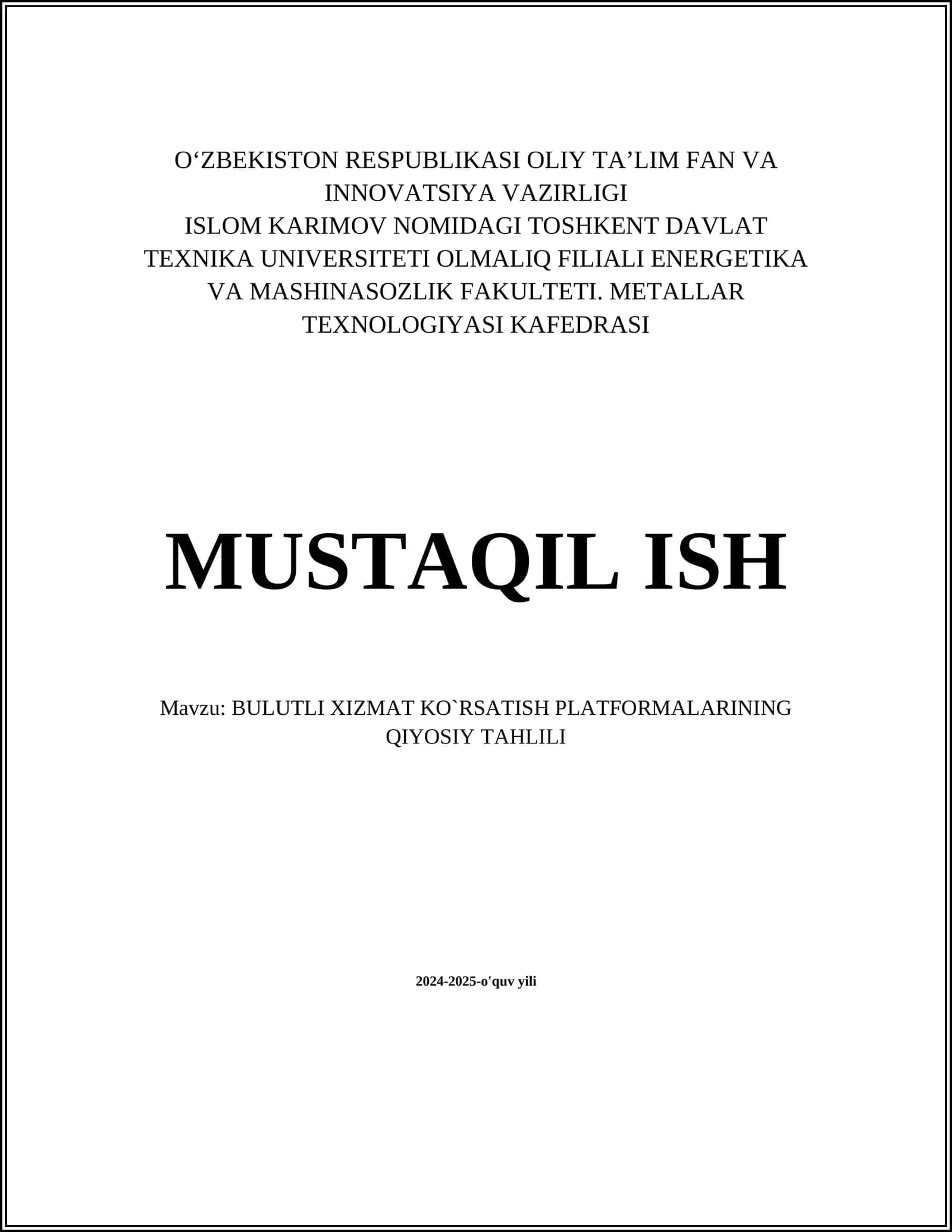 BULUTLI XIZMAT KO'RSATISH PLATFORMALARI QIYOSIY TAHLILI
