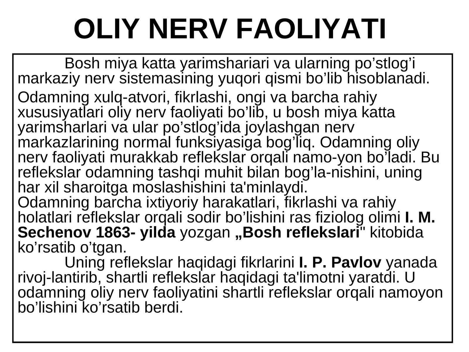 OLIY NERV FAOLIYATI