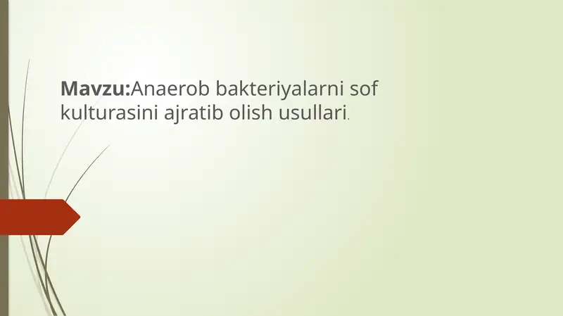 Anaerob bakteriyalarni sof kulturasini ajratib olish usullari.