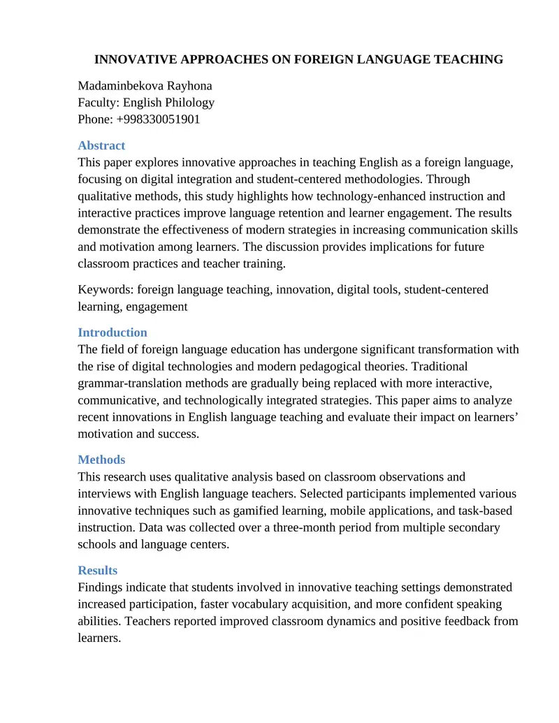 Innovative Approaches on Foreign Language Teaching
