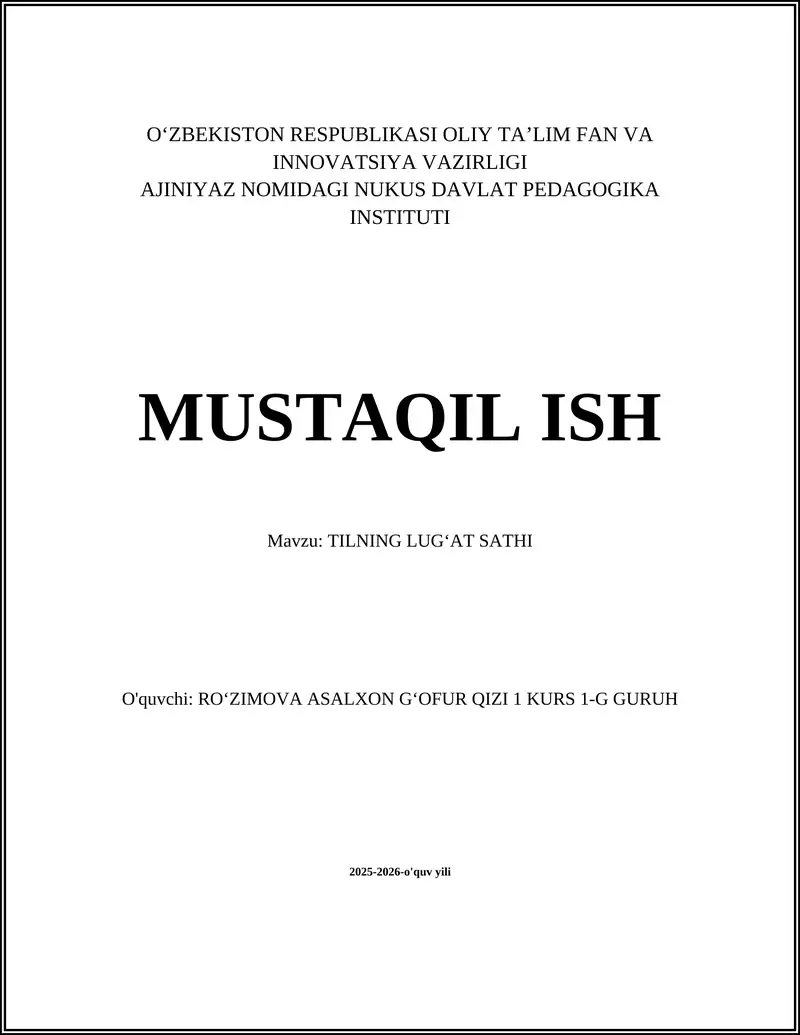 TILNING LUGʻAT SATHI