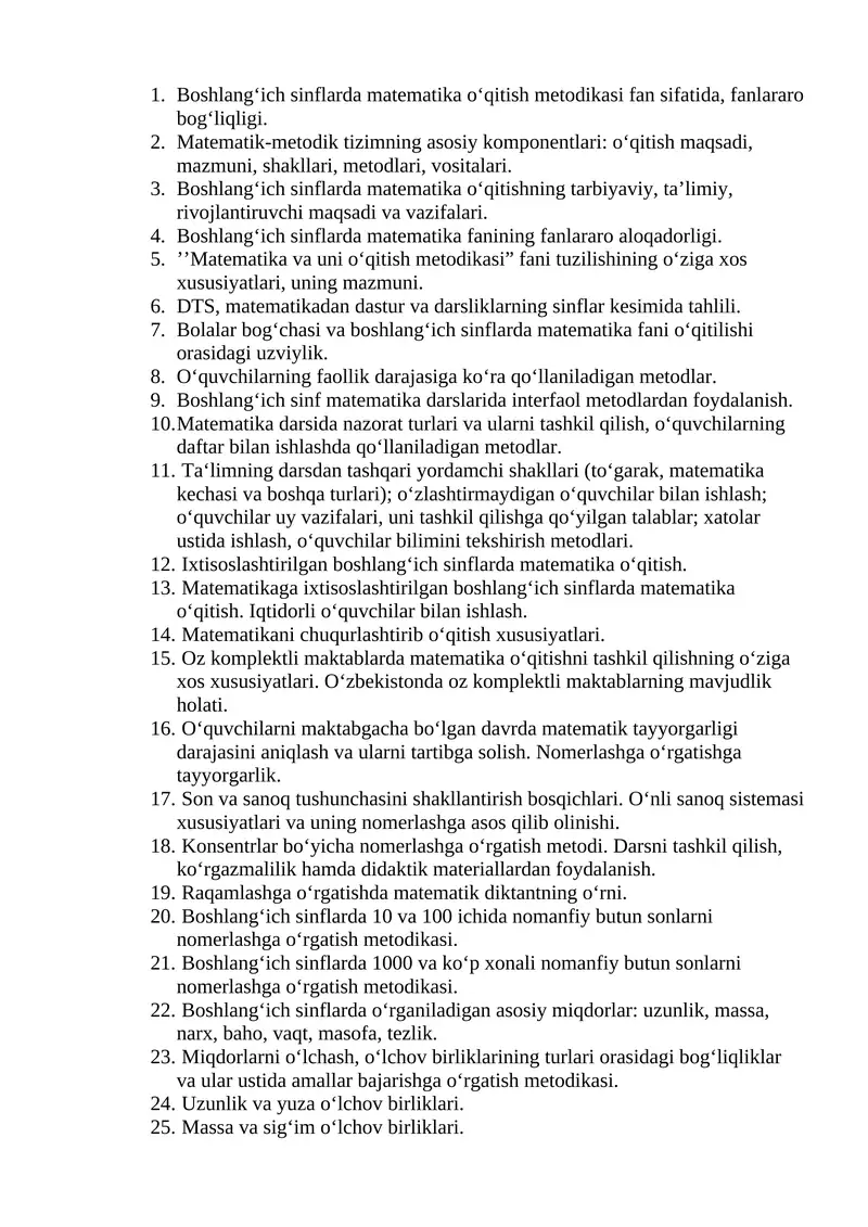 Boshlang‘ich sinflarda matematika o‘qitish metodikasi