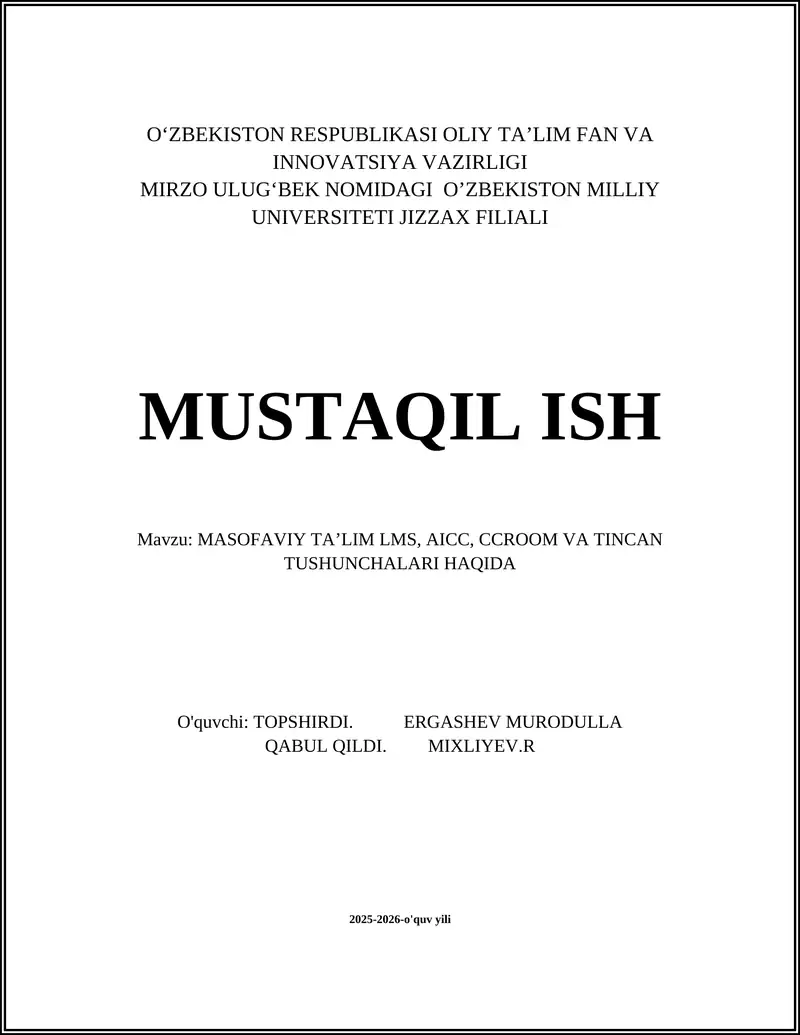MASOFAVIY TAʼLIM LMS, AICC, CCROOM VA TINCAN TUSHUNCHALARI HAQIDA