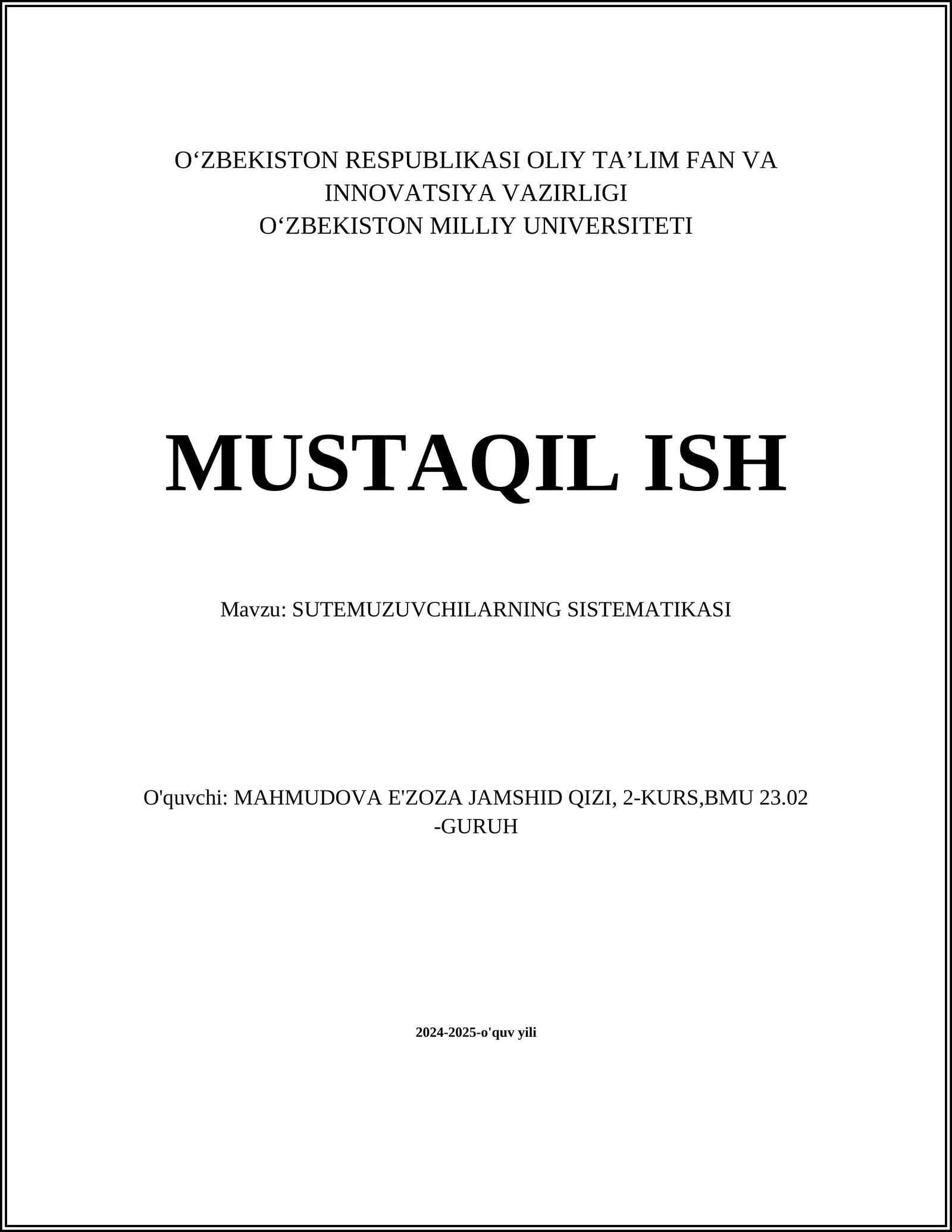 Sutemizuvchilarning Sistematikasi