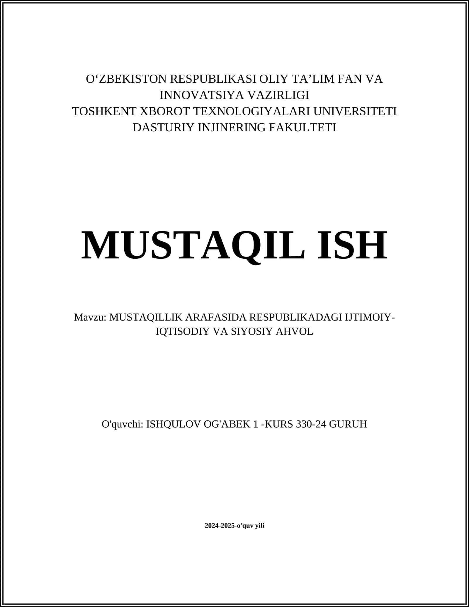 MUSTAQILLIK ARAFASIDA RESPUBLIKADAGI IJTIMOIY-IQTISODIY VA SIYOSIY AHVOL
