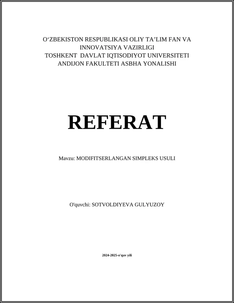 MODIFITSERLANGAN SIMPLEKS USULI