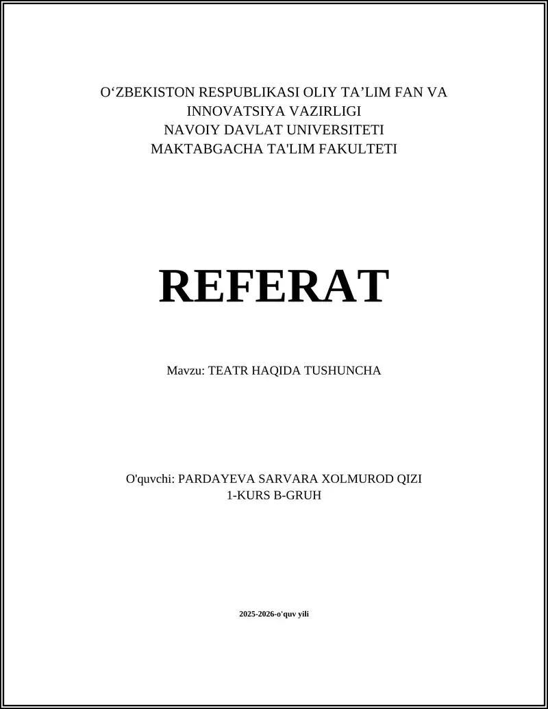 TEATR HAQIDA TUSHUNCHA