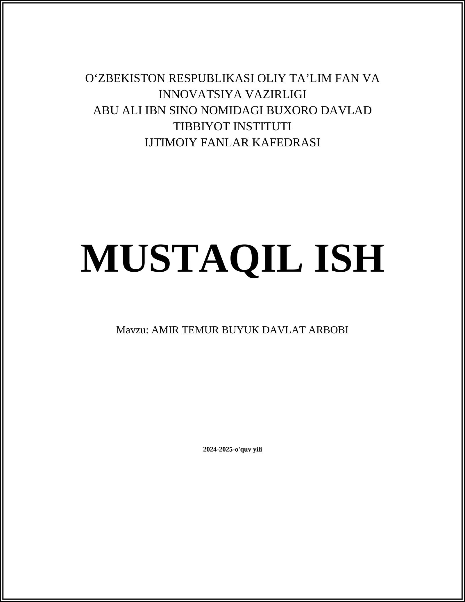 AMIR TEMUR BUYUK DAVLAT ARBOBI