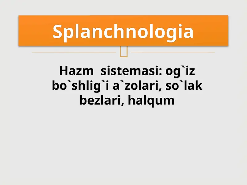 Hazm sistemasi: og`iz bo`shlig`i a`zolari, so`lak bezlari, halqum