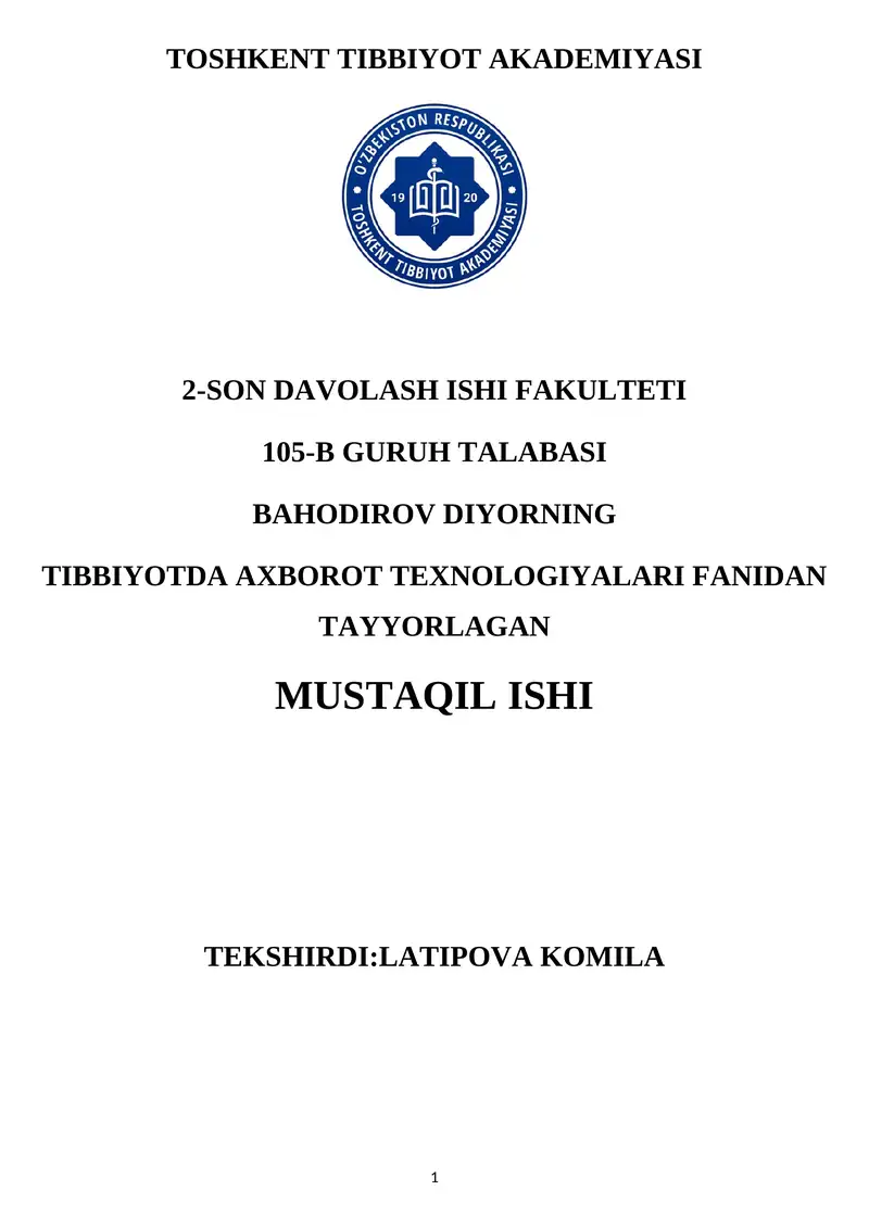 TIBBIY BIALOGIY MASALALARNI YECHISH BALGARITMLARINI DASTURLASHDA DELPHI DASTURLASH TILIDAN FOYDALANISH