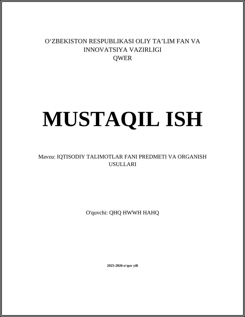 Iqtisodiy Talimotlar Fani