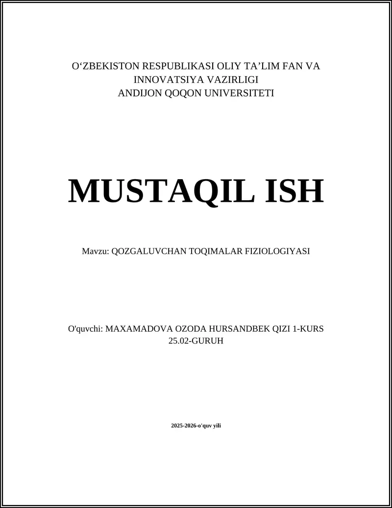 QOZGALUVCHAN TOQIMALAR FIZIOLOGIYASI