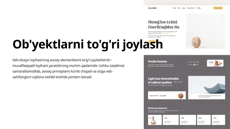 Veb dizayn loyihasi.Obyektlarni togri joylash