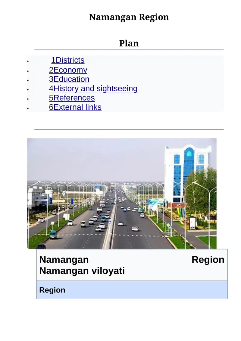 Namangan Region Plan