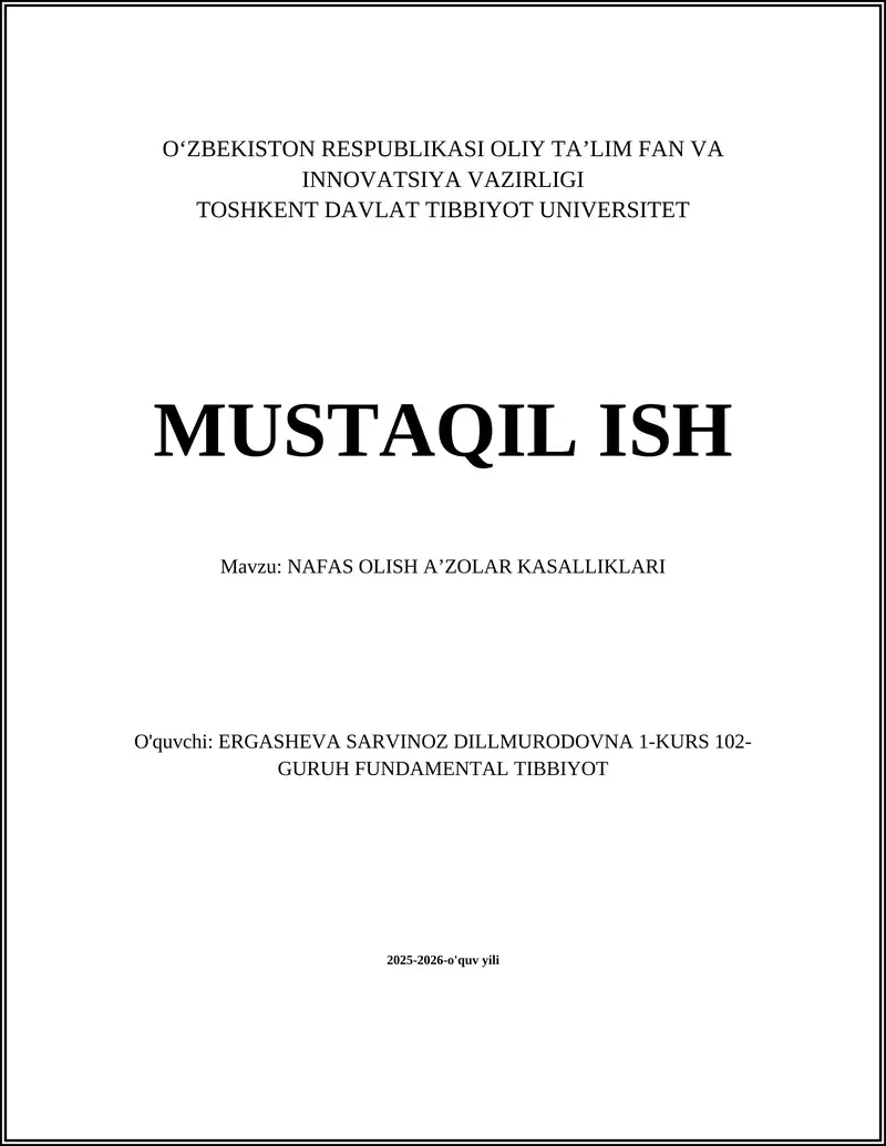 NAFAS OLISH A’ZOLAR KASALLIKLARI